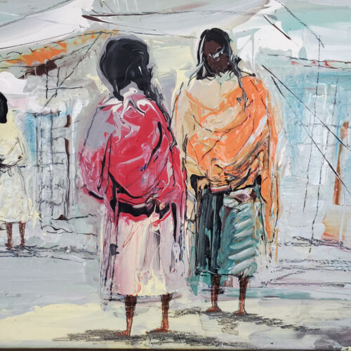 Original Leon Beluanzaran Gemälde Frauen auf dem Markt MCM Zihuatanejo Mexiko 23"x19 - Bild 2 von 15