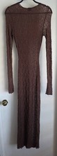 Blanc Clothing Maxi Dress L Brown Long Sleeve Knit Lace Bodycon Sheer Bohemian