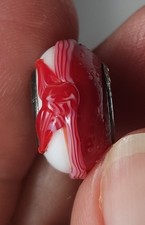 Raro Red Bali Frog Glass Charm Bead Retired Vetro 925 Sterling silver Argento