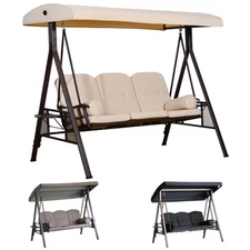 Outsunny 3 Seat Steel Outdoor Canopy Patio Cushioned Bench Porch Swing