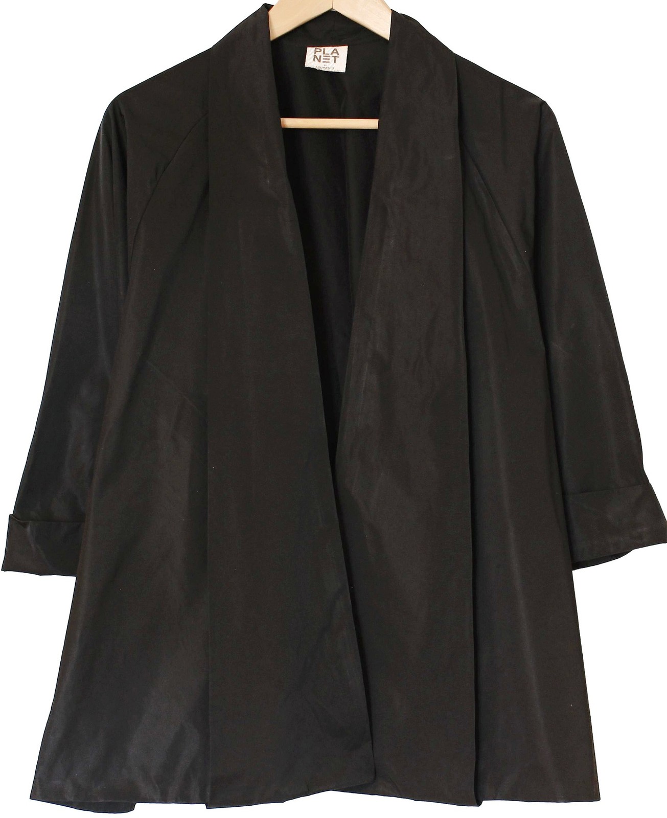 PLANET By Lauren G NYLON TOPPER Shawl Collar Open Jacket O/S Black $300 MSRP