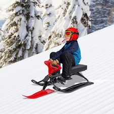 Snow Racer Sled w/ 2 Serrated Foot Brakes 220.5lbs Load Black red for Kids