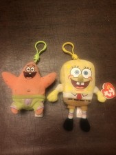 TY Beanie Babies Key Chain SpongeBob PATRICK STAR Backpack Clip 2 Lot 2014 Plush