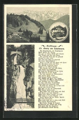 AK Oberaudorf, Gasthaus St. Georg am Tatzelwurm with waterfall and Kaiser...