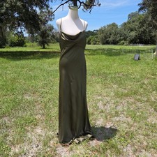 Jenny Yoo Satin Maxi Dress in Olive Green Womens 14 Bridal Bridesmaid Prom