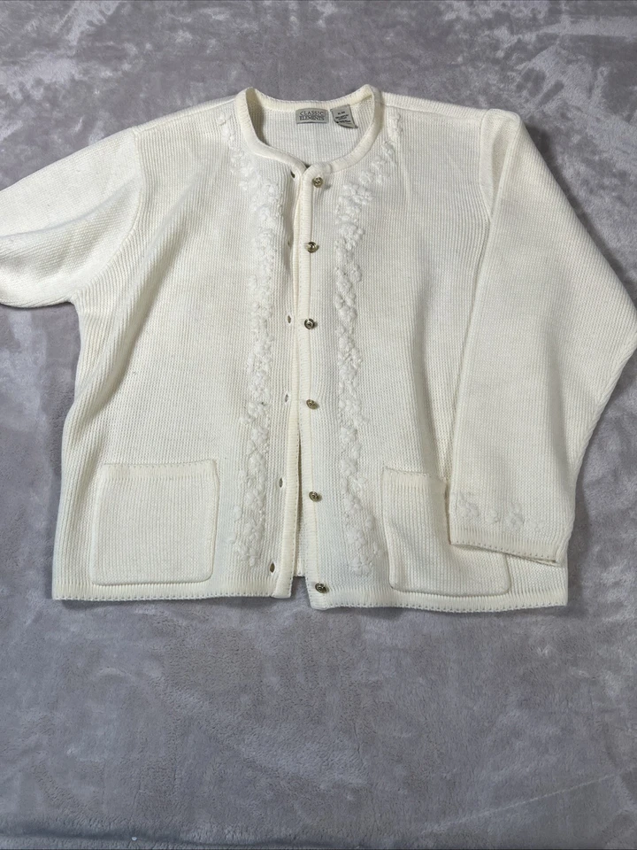 Cárdigan Suéter Classic Elements Crema Marfil Tono Dorado Botones Mujer XL Foto 2 de 4