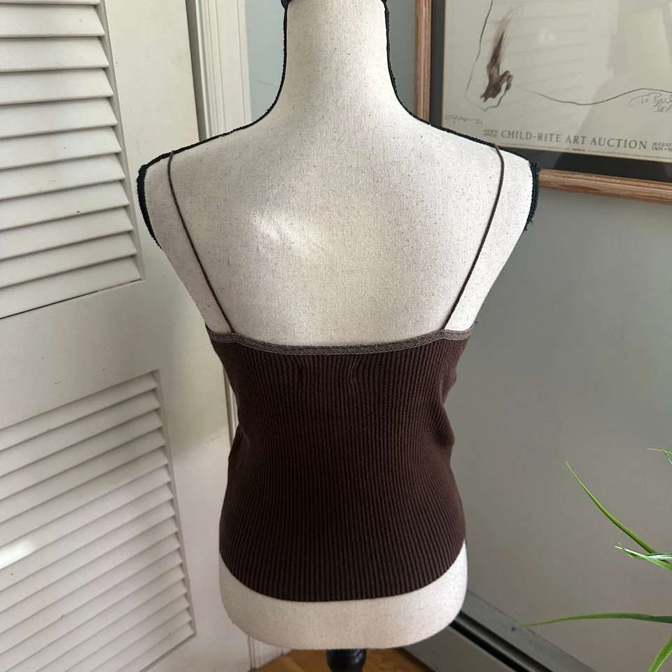 Camiseta sin mangas JIGSAW para mujer 1 marrón acanalada tejida cami retro Y2K coqueta grunge babydoll Foto 4 de 4