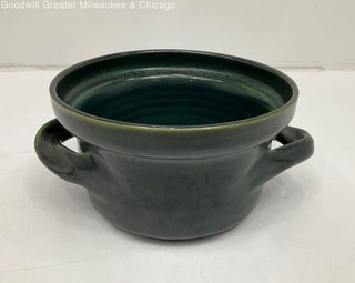 VTG Artist Signed Artisan Studio Art Pottery Green Double Handle Pot