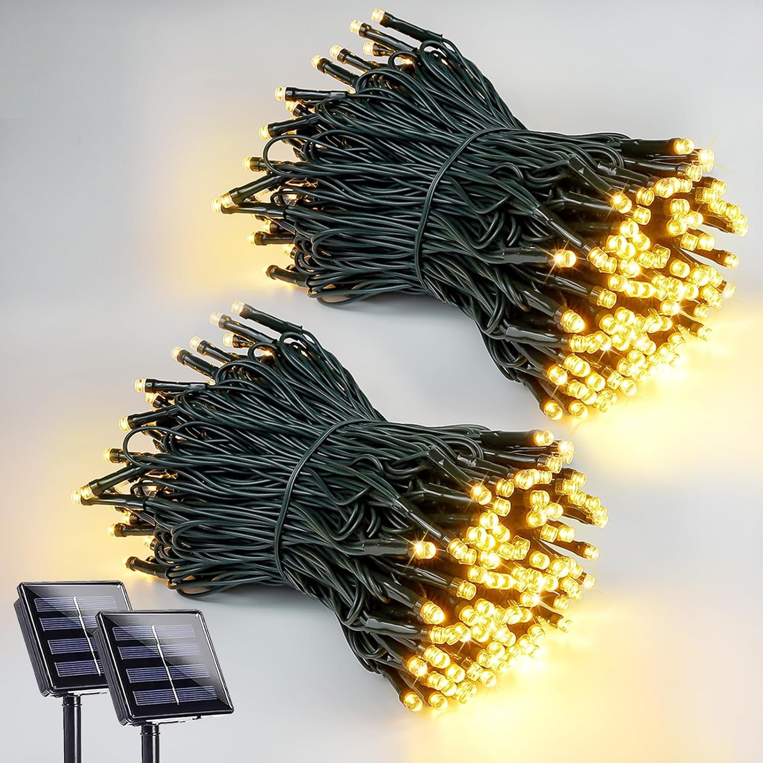 2 Pack 200 LED Solar String Lights for Outside, 2 Pack, Warm White