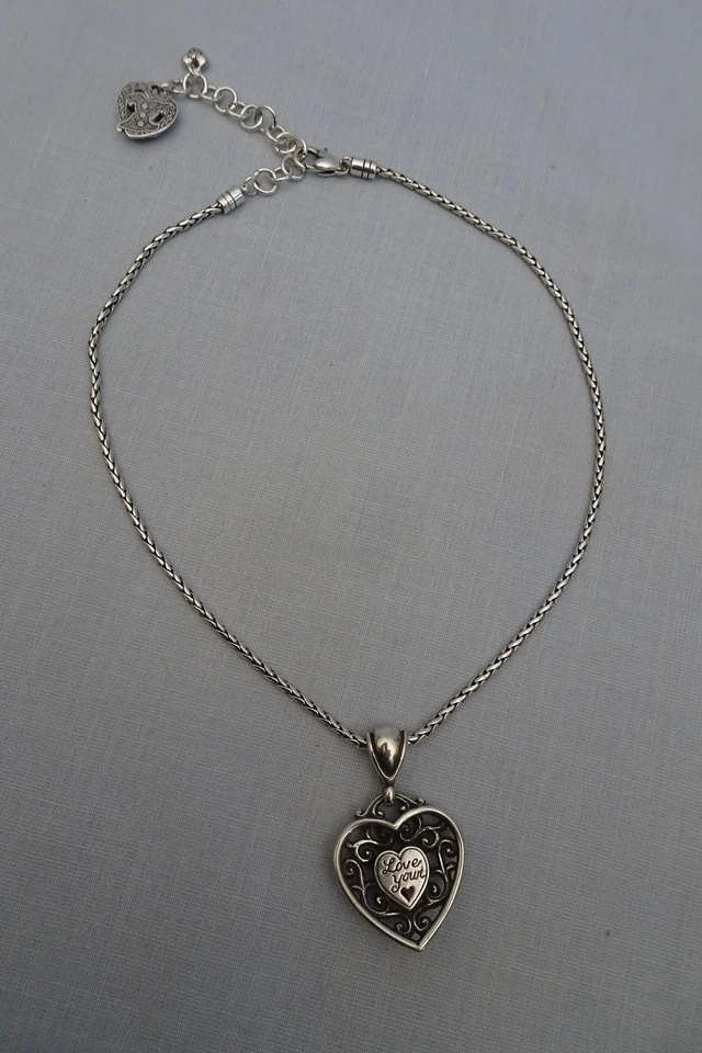 Brighton Love Your Heart Necklace Red Center Red Dress Silver Plated Pendant 17" - Image 4 of 4