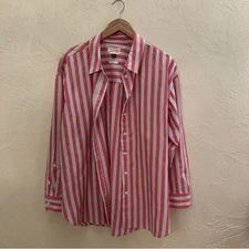 Universal Thread Women's Blue And Red Striped Button Down Shirt 100% Cotton L
