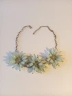 Vintage 50s Green Lucite Flower Bib Necklace Rhinestone Cluster Costume Jewelry
