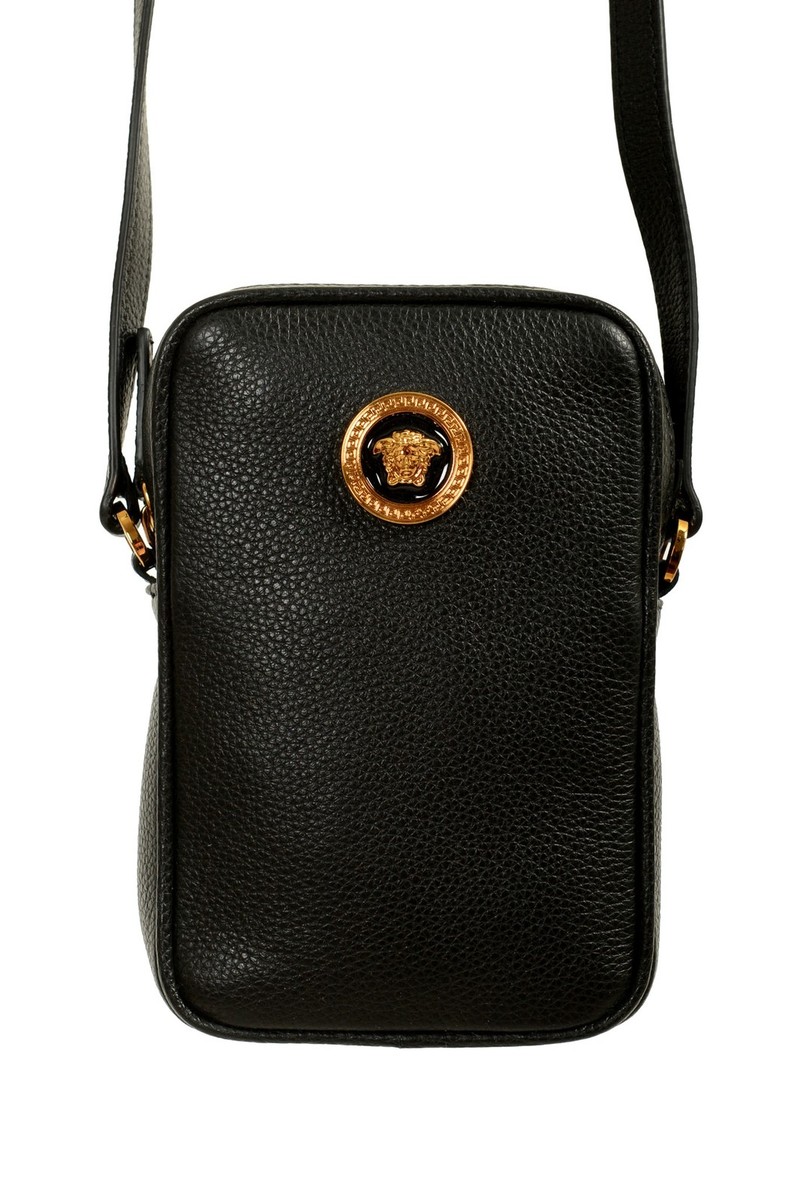 Versace Unisex Black Textured Leather Medusa Logo Mini