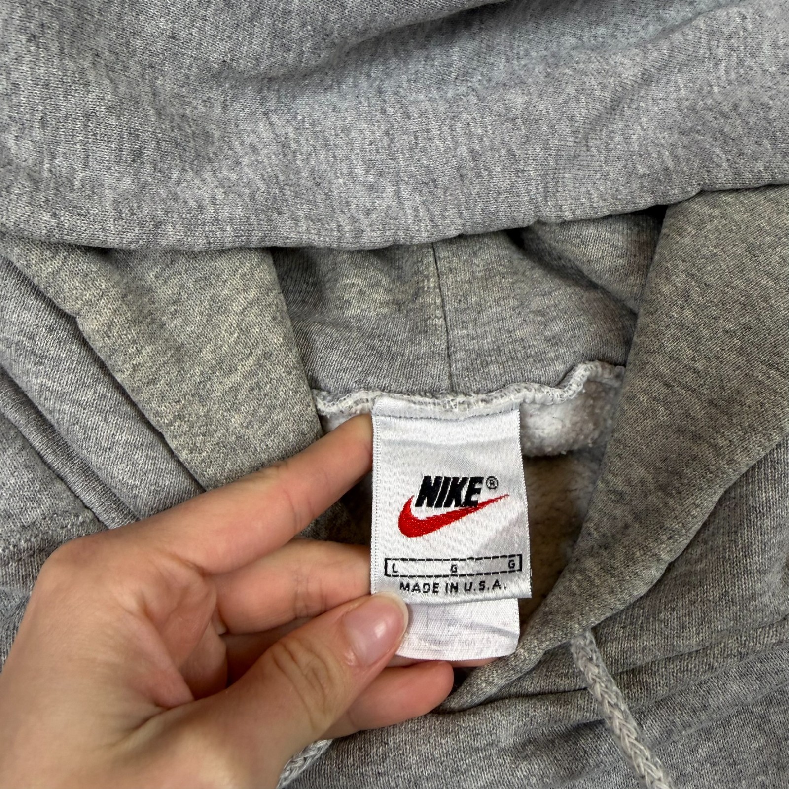 Vintage Nike 90's USA Grey Spellout Mini Swoosh Oversized Large Pullover Hoodie image 4