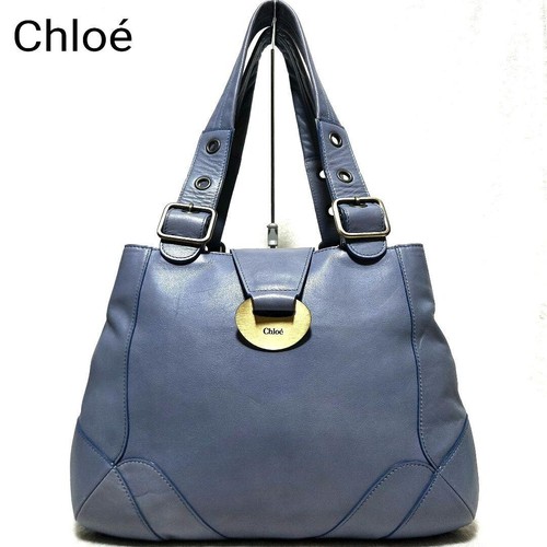 Chloe Blue Leather Maroquinerie Shoulder Bag Buckle Gold Hardware Vintage Y2K