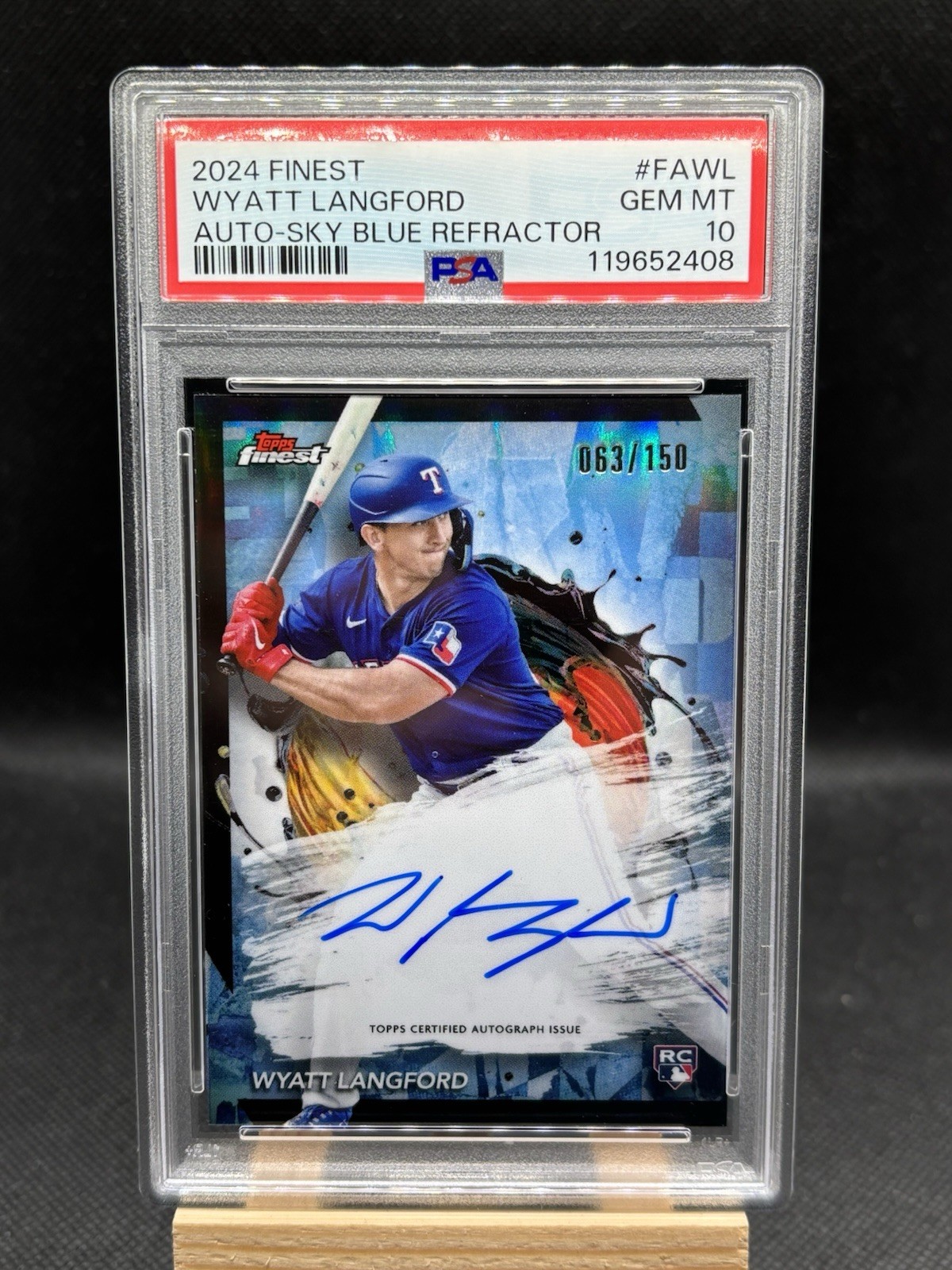 Wyatt Langford Auto Sky Blue RC Rookie /150 - 2024 Topps Finest #FA-WL - PSA 10