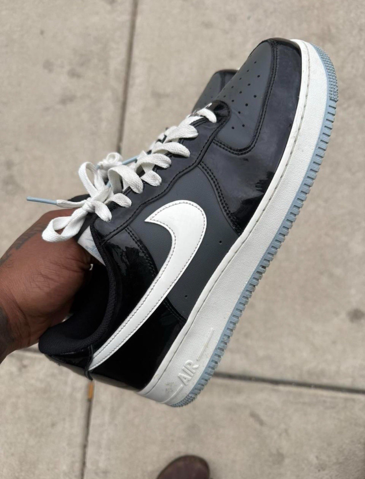 Nike Air Force 1 Low Black Iron Grey Patent Mens Sneakers IB7676 001