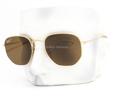 Ray-Ban Hexagonal Flat Sunglasses RB3548N 001/57 Gold Polarized 54mm w/case