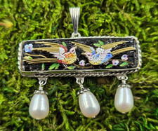Micro Mosaic Bird Festoon Pendant Necklace Italy Micro Mosaic Bird Festoon Pendant Necklace Italy