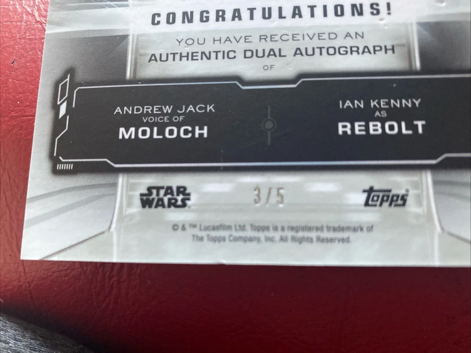 Topps Star Wars Masterwork Dual Auto Autograph Jack Moloch Kenny Rebolt /5 3/5 - Image 3 of 3