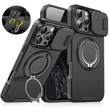 For iPhone 17 Pro Max 16e 15 14 13 12 Magnetic Ring Stand Case Slide Lens Cover