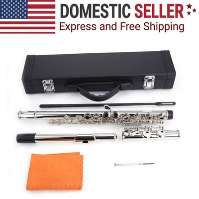 Nickel Plated C Key Flute 16 Closed Holes with E Key & Box Accessories