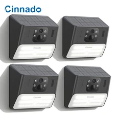 Cinnado 2K Solar Security Camera System Wireless outdoor Wall Light AI Detection