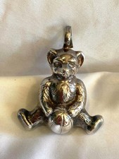 Antique Silver Teddy Bear Baby Rattle with Ball
