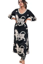 GoSriKi Women's Cotton Blend Straight Printed Kurta with Pant