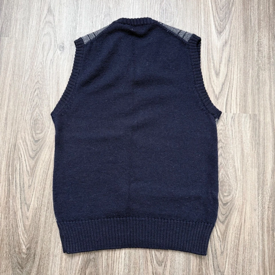 VTG Hathaway Men's Medium V-Neck Plaid Wool Sweater Vest Navy Blue - Image 4 of 4