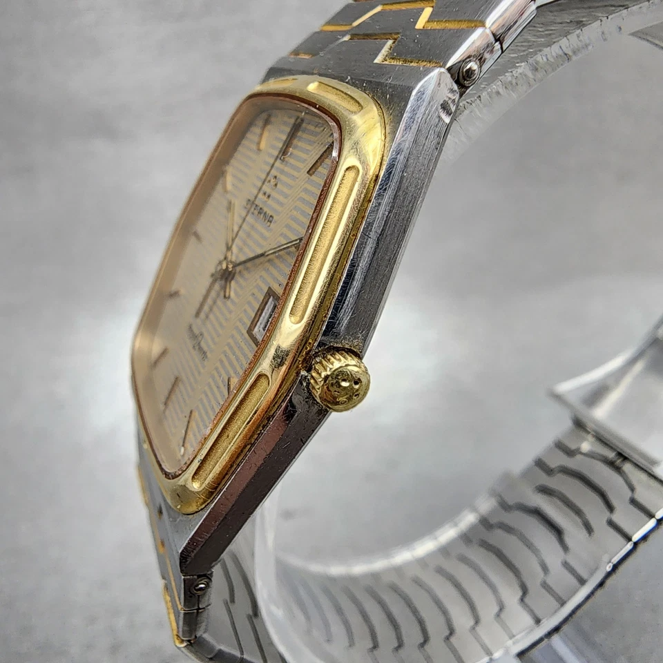 Relógio de quartzo Eterna Royal masculino 30 mm mostrador cinza data de dois tons hexágono nova bateria - Imagem 3 de 4