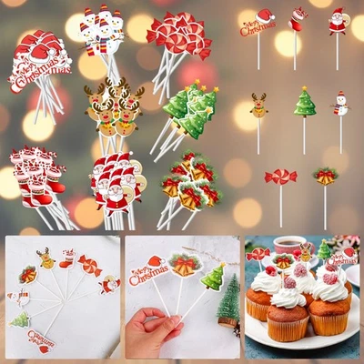 Gâteau Noël Dessus Set Noël Cuisson Cocktail Bâtons Cupcake Décor 24/48pcs - Photo 1/4