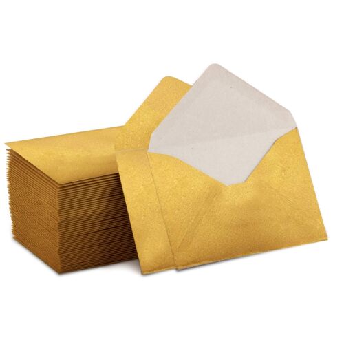 Mini Envelopes Gold 4" x 2.75" Gift Card Envelopes. Easy-Seal Business Card/G...
