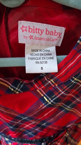 American Girl Bitty Baby matching girl's dress Size 5 girls Christmas red plaid - Picture 2 of 9