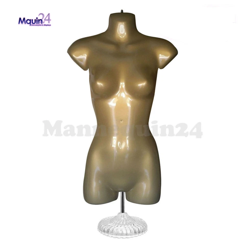 DISPLAYTOWN FEMALE TORSO DRESS MANNEQUIN FORM BROWN (GOLD) + TABLE TOP STAND + HANGER