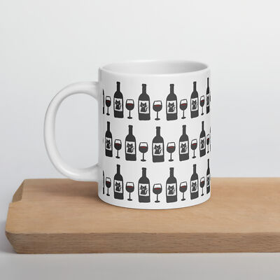 Cat Label Wine / White glossy mug