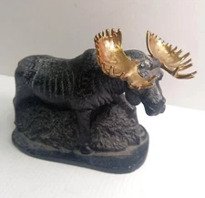 Minnesota Moose Statue Golden Metal Antlers Realistic Rendering 