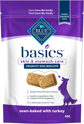 Basics Dog Biscuits, Skin & Stomach Care Crunchy Dog Treats, Turkey Recipe, 6-Oz