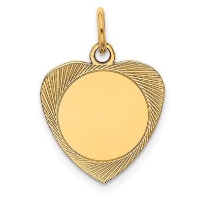 14k Yellow Gold Etched .013 Gauge Engravable Heart Disc Charm Pendant for Women