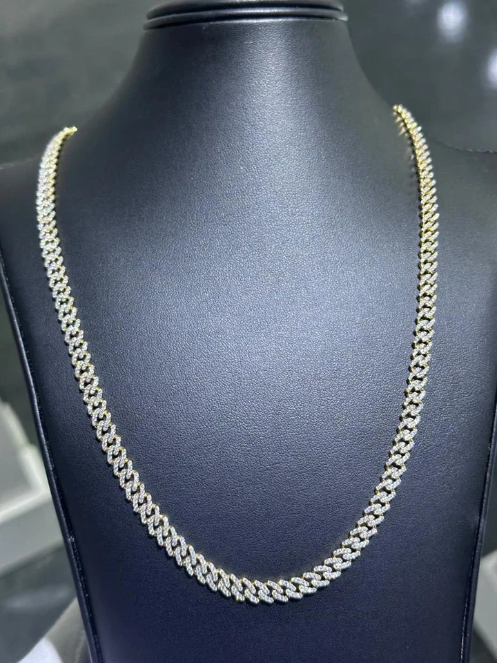 Ожерелье из желтого золота 14 карат с натуральными бриллиантами Pave Miami кубинская длина 20 дюймов подарок