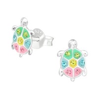 1 Paar Ohrringe Ohrstecker 925 Sterling Silber Bunte SchildkröTe Mit Kristallen