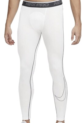Nike Pro Dri-FIT Full Length Training Tights White Black DD1913-100 Men's NEW