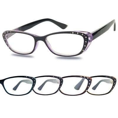 Womens Vintage Rhinestone Office Reading Reader Sharp Pointed Cat Eye Glasses