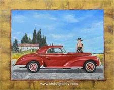 1957 Mercedes Benz 300 Coupe Original Classic Car Art Painting on Canvas