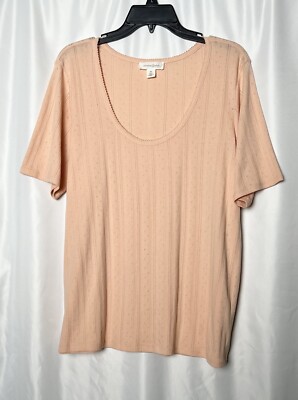 Treasure & Bond Plus Size Pointelle Stitching Picot Trim Short Sleeve Top Sz 2X
