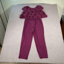 Wonder Nation Jumpsuit Girls L 10-12 Burgundy Ruffled Floral Sequin Sleeveless