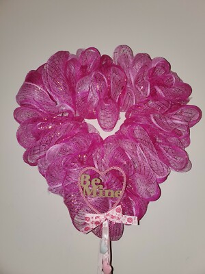 BE MINE heart Valentine's Day HOT light PINK  Mesh Door Wreath Wall Decoration