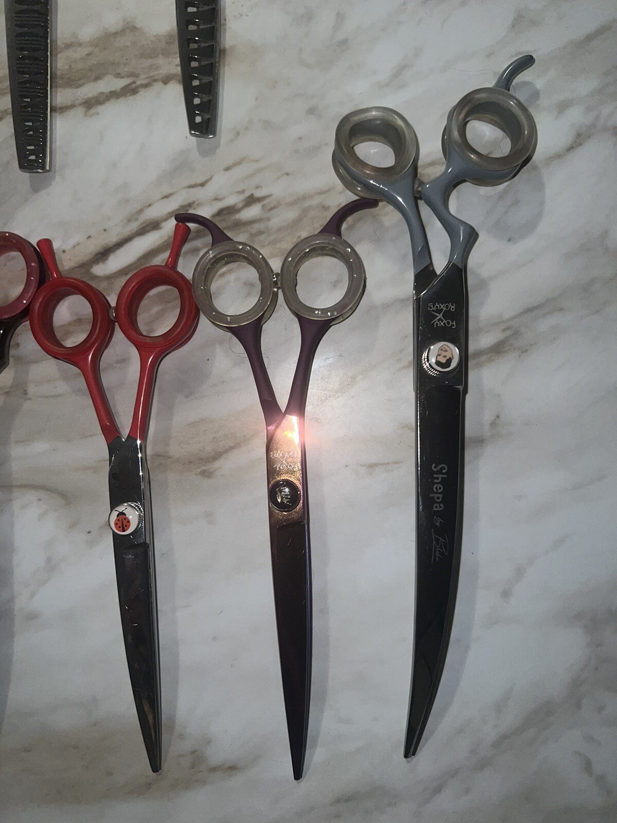 Foxy Roxy 7 LEFT Handed Professional Dog Grooming Shears 5 Curved & 2