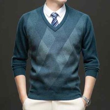 Men Wool Jumpers Tops Sweater Pullover Thick Basic for Autumn Winter V Neck