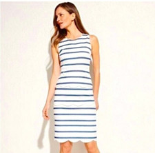 J. McLaughlin Providence White Blue Striped Sheath Dress Tiered Scalloped Sz-10